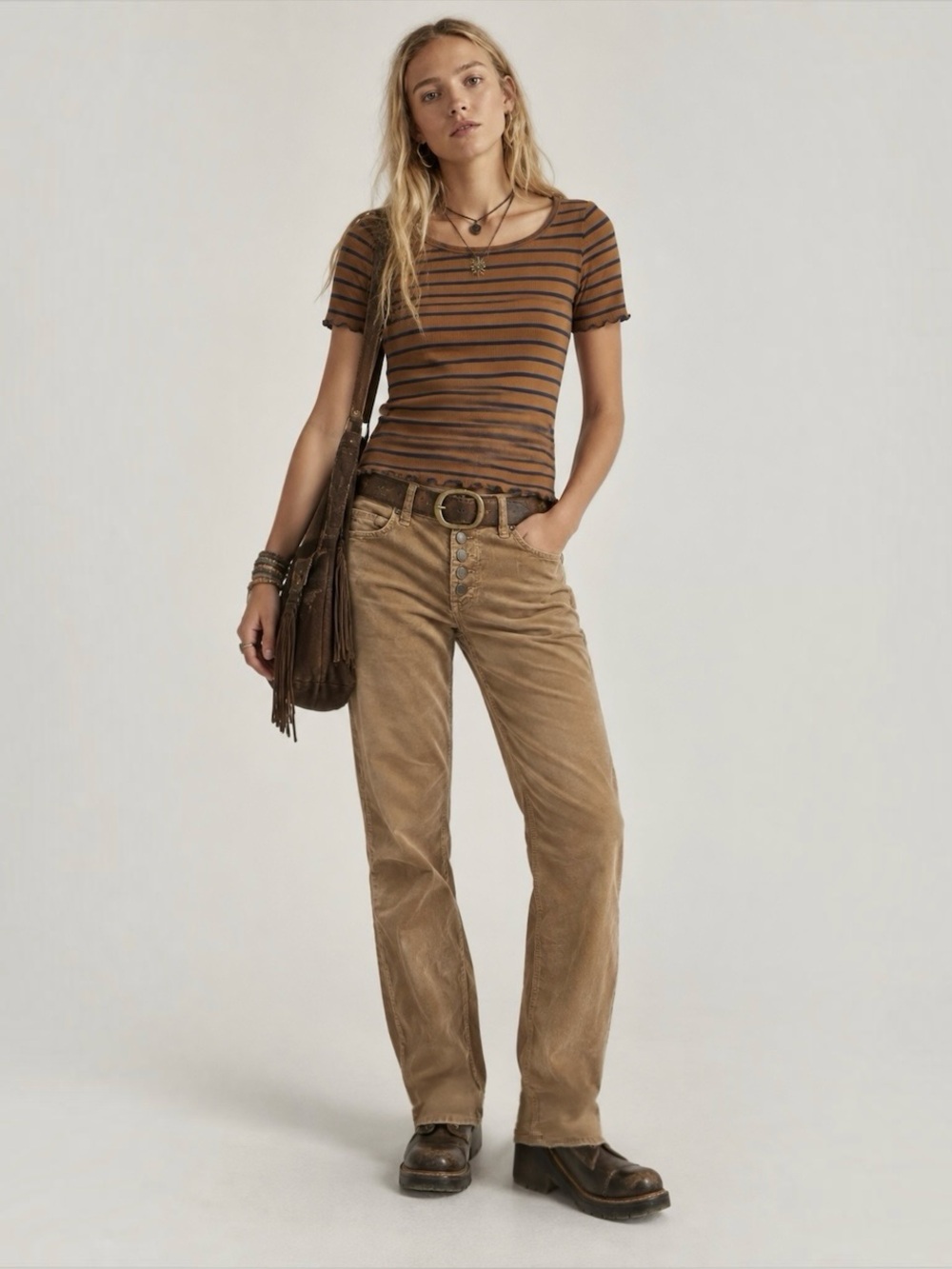 Free People Women’s Corduroy Button Fly Pants Brown Size 24 Raw Hem